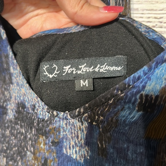 For Love & Lemons Navy Print Silk Leather Cuffs Back Tie V Neck Blouse Medium - Picture 10 of 14